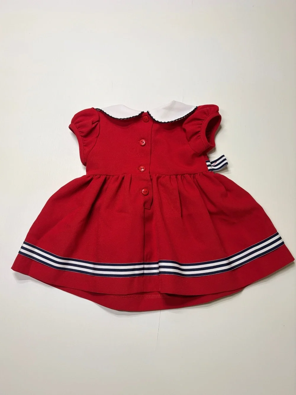 Bonnie Baby Red Sailor Dress 3/6M Peter Pan Collar Nautical Vintage